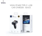 WIWU PC600 TYPE-C+USB CAR CHARGER - BLACK