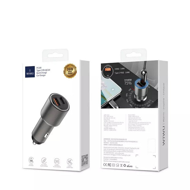 WIWU PC100 TYPE-C PD+QC3.0 QUICK CHARGE CAR CHARGER